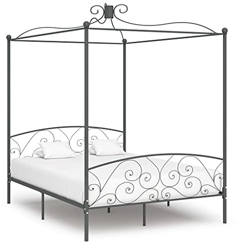 ULUYYUC Himmelbett-Gestell Grau Metall 160 x 200 cm, Bodenbett Palettenbett Schlafbett Bettgestell Geeignet für Wohnbereich Wohnzimmer Schlafzimmer Zimmer Mieten