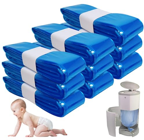 TGKYK 12 Pack Nappy Bin Refills, 4.5m Diaper Pail Refill Bags Set, nappy bin bags Compatible with Angelcare, Tommee Tippee, Genie, Munchkin, Nappy Disposal Bag, Max Capacity Of 280 Nappies