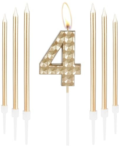4th Birthday Candles, Champagne Gold Number 4 Cake Topper for Girls Boys, Happy Candle Decorations for Women Men Party Decor Wedding Anniversary