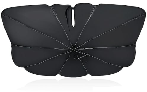 Parasol delantero de coche [poste medio flexible mejorado 2024/cunas reforzadas] [Punta de paraguas de fibra de vidrio] Tipo de paraguas para coche, parasol para coche, diseño de apertura de espejo