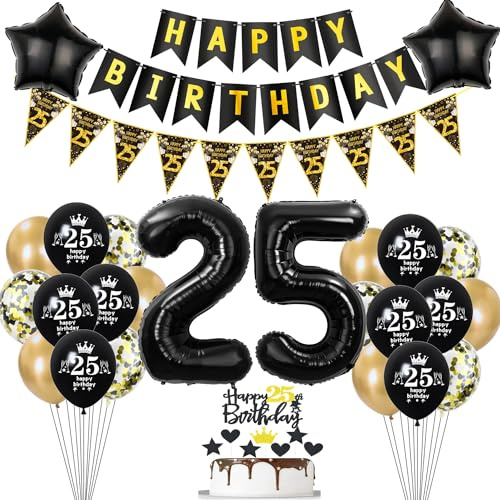 Deko 25. Geburtstag Mann Frauen Tortendeko 25 Geburtstag Frauen Party Deko Schwarz Gold Luftballons 25 deko Geburtstagsdeko 25 jahre Ballon 25 dekoration