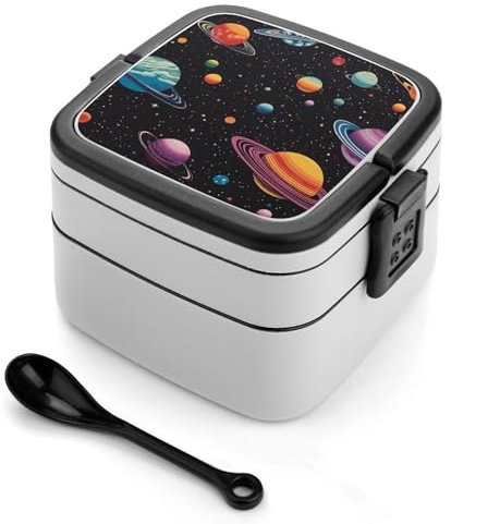 DJUETRUI Bento Box Erwachsene Lunchbox Doppelt Isolierte Boxen Wiederverwendbare Bento Lunchbox Comic Stil Sterne Auslaufsichere Lunchbox für Essen Arbeit Picknick