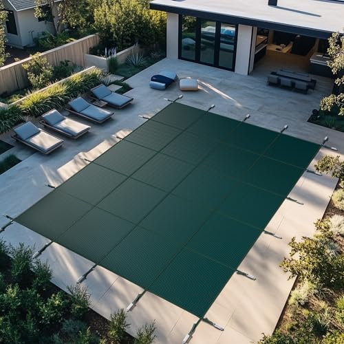 ShadeMart Bâche de sécurité rectangulaire d'hiver pour piscine creusée, 6,1 x 11,5 m, vert rectangulaire avec matériel en acier inoxydable, résistance maximale