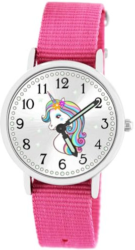 Brecjon Armbanduhr Mädchen Jungen Kinderuhr Einhorn Lernuhr 5ATM wasserdicht Wechselarmband rosa 901