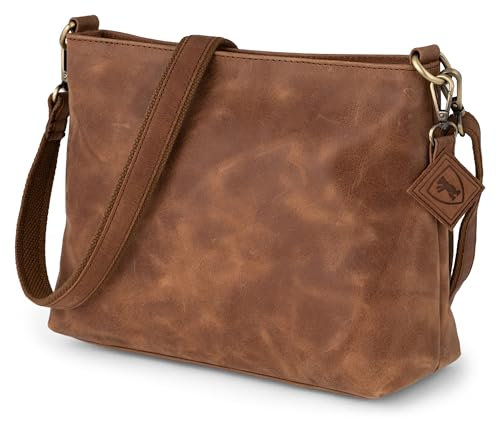 Berliner Bags Vintage Umhängetasche Marbella M, Mittelgroße Schultertasche Crossbody Bag aus Leder, Handtasche für Damen – Braun