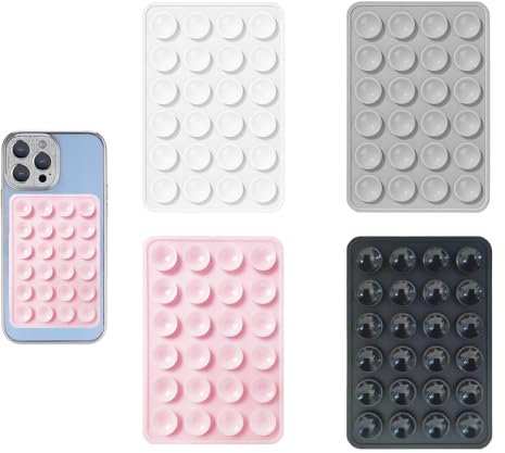 Leeneen Silikon-Saugnapf-Handyhüllen-Halterung, freihändiges Fidget-Spielzeug, Spiegel, Dusch-Handyhalterung, Tiktok-Videos und Selfies (weiß, schwarz, hellrosa, grau), 4 Stück