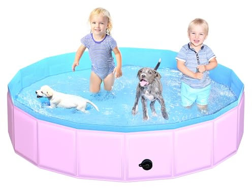 CACSPS Faltbarer Hundepool, 200 x 30 cm Kinderpool aus Hartplastik, rutschfeste Hundebadewanne für den Außenbereich, zusammenklappbarer Hundeschwimmpool für Kinder, Hunde und Haustiere (Rosa)