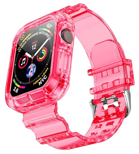 NotoCity Correa Compatible con Apple Watch 10, para Apple Watch Serie 10 46mm Correa de Repuesto con Funda, Creativa,Transparente (Rosa)