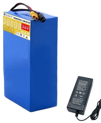 HJGHY 36-V-Lithiumbatterie 36 V 20 Ah 25 Ah 30 Ah Lithium-Ionen-Batterie 36 V Austauschbare Batterie für 200 W 500 W 750 W 1000 W Motor mit Ladegerät,36v,30Ah