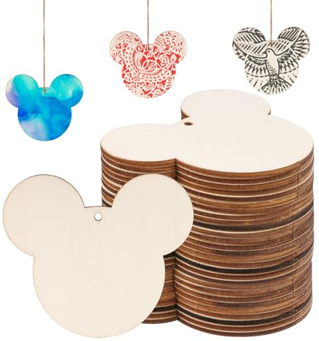 25Pcs Bear Head Wooden Cutouts Unfinished Bear Ears Wood Slices for Crafts | Bear Head Blank Paint Wood Accessories for DIY Art Crafts Graffiti Christmas Tree Ornament Birthday Painting Home Decoration