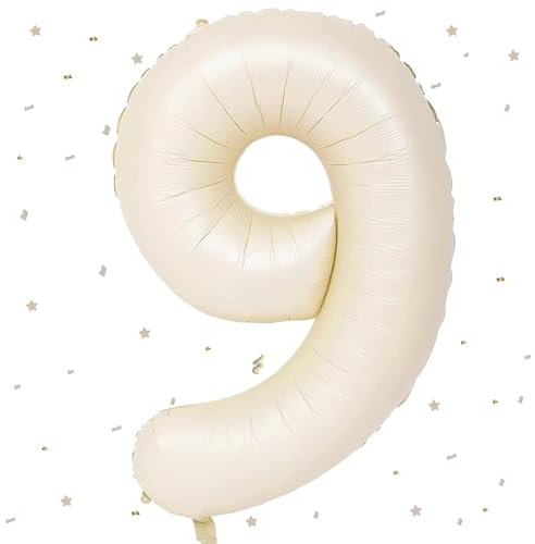 Beige Luftballon 9,Zahlen Luftballon Beige,40 Zoll Weiß Creme Folienballon 9,101cm Sandweiß Zahlenballon 9 Helium Ballon Luftballon 9 Geburtstag für 9 Jahre Geburtstagsdeko Kinder Mädchen Junge