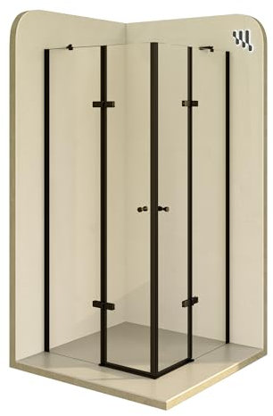 Mampara de Ducha Alice-70x90x190cm|REVERSIBLE|Puertas Abatibles, Ajuste 69,3-71,3x89,3-91,3cm|Perfiles Negros, Cristal Templado Transparente 6mm