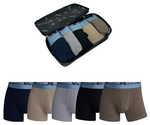 CR7 Underwear Boxershorts für Herren, Baumwolle, mit Reisetasche, mehrfarbig, 5 Stück