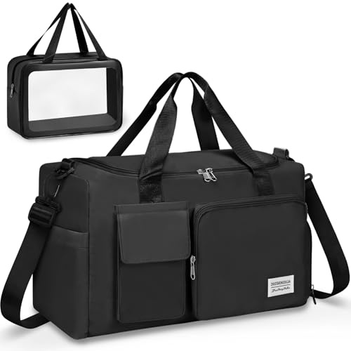 Jcocylse Reisetasche & Sporttasche für Damen & Herren - Sportliche Reisetasche mit Rucksackfunktion, wasserabweisend, Schuhfach & Laptopfach für Trainingstasche, Duffle Bag, Handgepäck (Schwarz)