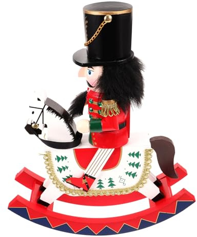 TOBBOMEY Nussknacker Holzfigur 30cm Weihnachtsdeko Tischornament Mit Schaukelpferd Traditioneller Holz Nussknacker Weihnachts Soldat Ornament Für Heimdekoration