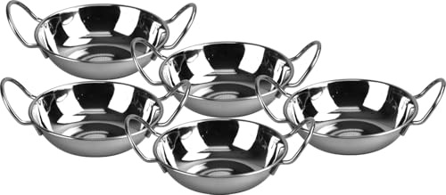 LAVV HOUSEWARES LTD Set of 5 Stainless Steel Balti Dishes Curry Serving Bowls (15cm (400ml 14oz))