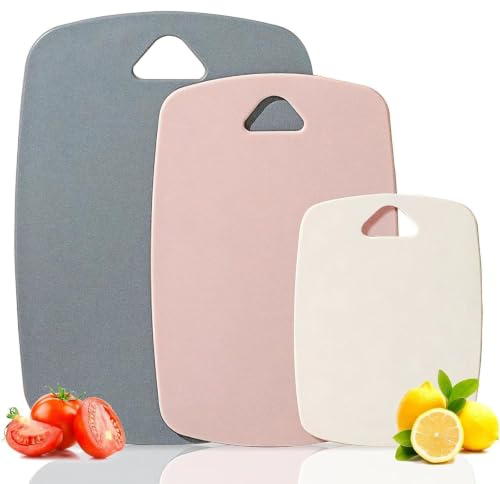 Chopping Board Set of 3, Plastic Cutting Boards for Kitchen,Dishwasher Safe | BPA Free Cutting Boards with Handles, Kitchen Boards for Meat, Fish, Fruits and Vegetables, 35x25/30x20/20.3x15.2cm