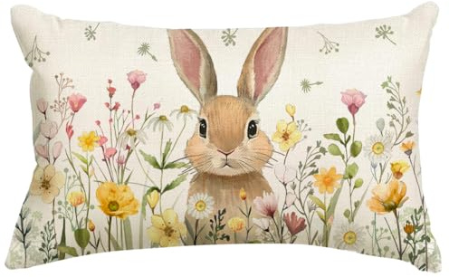 RABUSOFA Kissenbezug Ostern 30x50 Osterdeko Modern Osterhase Oster Deko | Innen Hase Gelb Blumenmuster Outdoor Kissen Frühling Sommer Deko