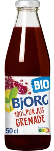 BJORG Jus de Grenade Bio - Pur Jus 100% Fruit - Bouteille en Verre 50 cL - Sans Sucres Ajoutés - Format Pratique et Écologique - Lot de 3