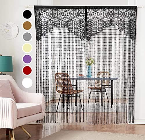 HSYLYM String Door Fly Screen Curtain for Windows 35x79 Inch 1 PC Black | Semi Sheer Lace Design,Keeping Ventilation,Versatile Decor for Doors,Windows and Partition,Made of 100% Polyester