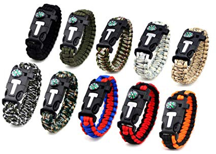 MQQC Kissmi 10 Pack Paracord Bracelet Survival Gear with Compass, Fire Starter, Whistle and Emergency Knife,Best Wildness Survival -Kit for Camping/Hiking