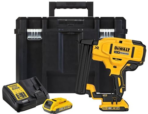 DEWALT 18V XR Brushless 18 Gauge Crown Stapler, Modern Style, Yellow, 96mm Width, 2.4kg, Full Strip, Automatic Operation, Metal Material