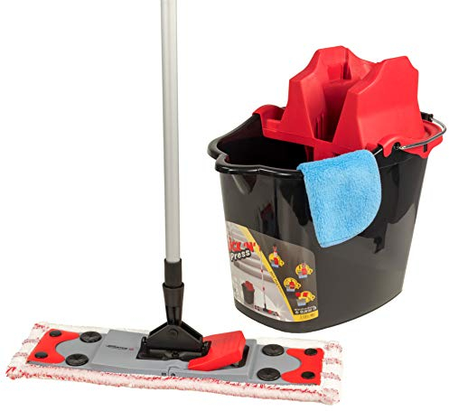 Sprintus Click 'N' Press Bodenwisch Komplett Set - selbststehender Bodenwischer, Magnetstaubtuch und Eimer mit Schmutzwassertrennung