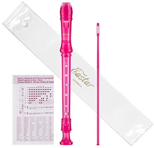 Eastar Flauta de pico soprano para principiantes, niños, instrumento de flauta de pico alemán en do, con conjunto de limpieza, bolsa de conservación, tabla de dedos, rosa oscuro, ERS-1GP.