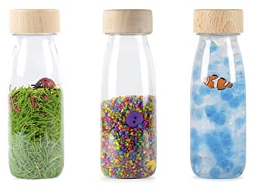 Petit Boum - Pack de 3 Botellas Sensoriales Eco | Un Microcosmos en Cada Botella | Descubre, Escucha y Aprende | Estimulación Sensorial | Botellas Sensoriales para Niños