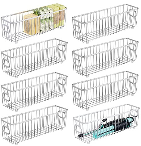 mDesign Bad Aufbewahrung – Badezimmer Organizer für die Aufbewahrung von Make-up und anderen Badartikeln – Aufbewahrungskorb aus Metall – 8er-Set – silberfarben