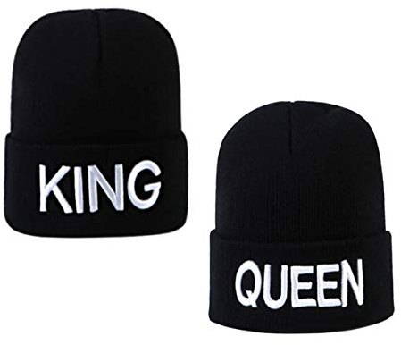 Yueser King & Queen Wärme Schwarz Strickmützen,Damen Winter Teenager Mädchen Stickerei Gestrickt Beanie Mützen Frauen Stricken Wintermütze Warme Wollmütze Fashion Hut Haube Cap Hat Skimütze