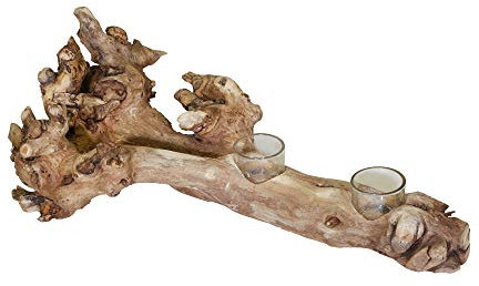 Sagebrook Home Teelichthalter aus Holz, 41,9 cm, Wurzel für 2 Tassen, Braun