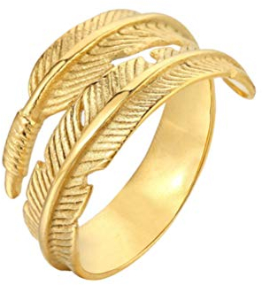 OAKKY Unisex Herren Damen 316l Edelstahl Ring Retro Feder Wickeln Gold Größe 68 (21.6)