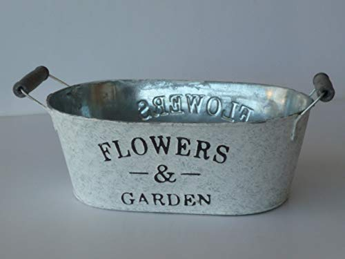 Flowers & Garden Zink Jardiniere, weiß gewaschen, oval L=24 cm B=15,5 cm H=9 cm, Pflanzgefäß, Blumenschale, Dekoschale
