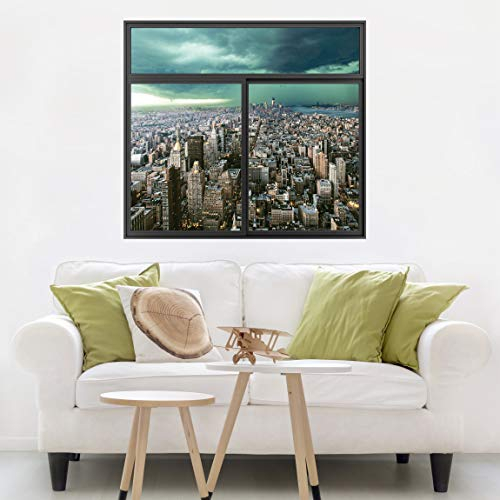 Wandtattoo New York 120x120cm Fenster Schwarz Skyline New York im Gewitter