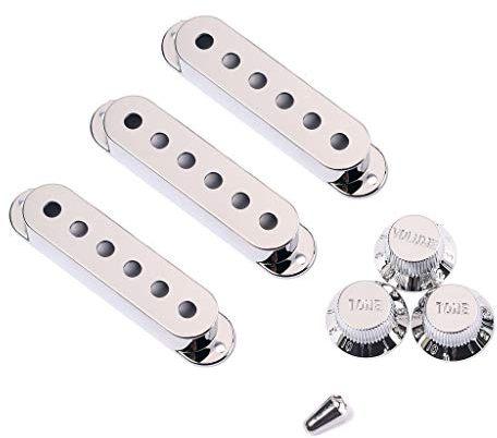 Alnicov 48/50/52 mm Tonabnehmerabdeckungen mit 5-Wege-Schalterspitzenkappe für Strat-Gitarren-Ersatz, Chrom
