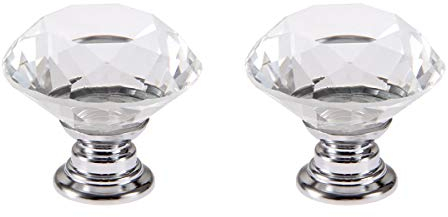 2 PCS Crystal Glass Door Knobs 30mm Diamond Drawer Knobs Sparkle Cabinet Pull Handles with Screws Wardrobe Cupboard Decorating (Crystal)