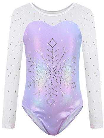 Sinoeem Ragazze Ginnastica Leotards Balletto Body Costumi di Danza per Bambini da 5 a 14 Anni (Porpora- Manica Lunga, 9-10 Anni)