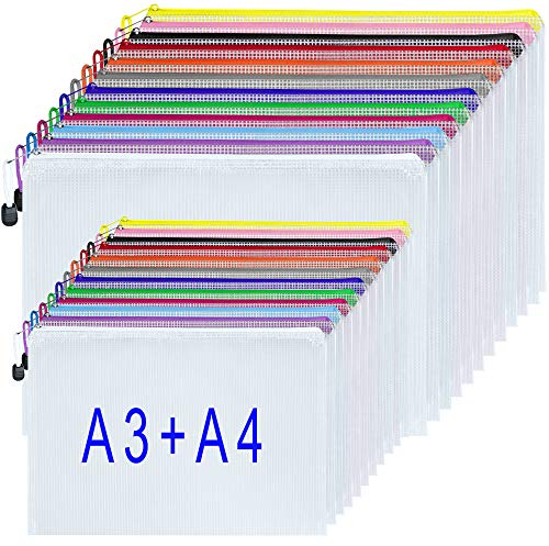 24PCS - A3 Plastic Wallets A4 Zip Wallets Zip Document Folder Large Ziplock Bag Zipper File Bags (A3/A4)