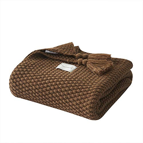AUSTINCIAGA Decke aus Strick, Plaid, Sofa, Tagesdecke, Tischdecke, Tagesdecke, nordisch, warm, weich, mit Fransen, handgefertigt, für Strand, Picknick, alle Jahreszeiten(Braun, 150 x 200 cm)