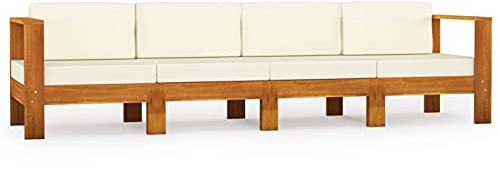 Tidyard 4-Sitzer-Gartensofa mit Cremeweißen Auflagen Rücklehnensofa Mittelsofa Balkonsofa Terrassensofa Loungesofa Holzsofa Sofagarnitur Gartengarnitur Gartensitzgruppe Gartenmöbel Massivholz Akazie