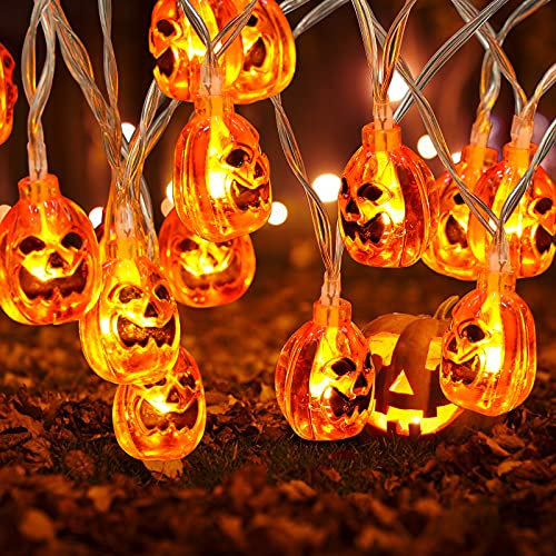 yumcute Halloween-Lichterkette, wasserdicht, 20 LEDs, Halloween-Dekoration mit Kürbissen, 2 Beleuchtungsmodi (Blinkend(Dauerlicht), batteriebetrieben, für Partys, Terrasse, Innen- und Außenbereich