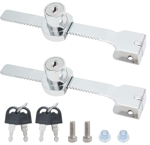 Qjaiune Paquete de 2 cerraduras de puerta corredera de vidrio para vitrina, cerradura de trinquete, cerradura de jaula de reptiles y llave, cerradura de vivero para armario de cajones, grosor de 2 a 8