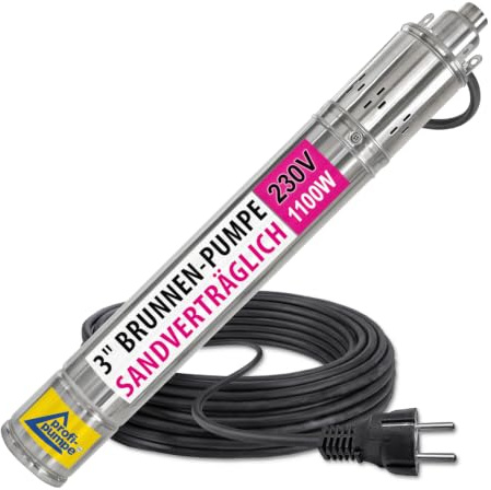 Sandverträgliche Tiefbrunnenpumpe 3Zoll 230V Brunnenpumpe Wasserpumpe Gartenpumpe Rohrpumpe Hauswasserwerk Bohrlochpumpe für neuangelegte u. sandhaltige Brunnen zur Förderung von Flugsand