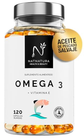 Omega 3 máxima concentración EPA 700mg + DHA 500mg Ácidos grasos Omega 3 (2000 mg) + Vitamina E a base de aceite de pescado salvaje. 120 perlas blandas