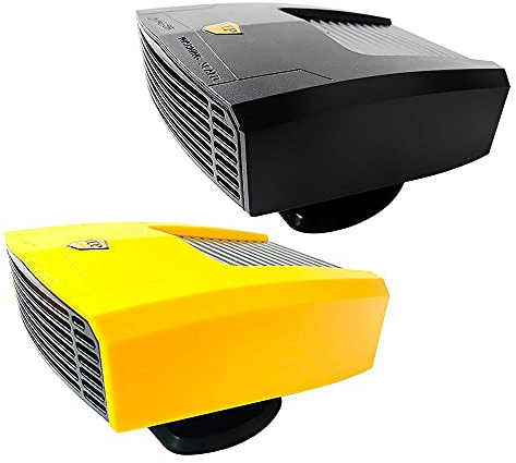 Auto Auftauheizung, Riloer Auto warm 180W Stecker 12V Mini Tragbar 2 in 1 Funktion Zigarettenanzünder, 360° verstellbar Schwarz/Gelb
