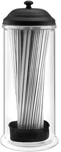 GADGETWIZ Straw Dispenser with Stainless Steel Lid | Glass Straw Holder for Counter with Lid | Drinking Straw Dispensers | Straw Container | Holds Straws up to 8.5 Inches, Black