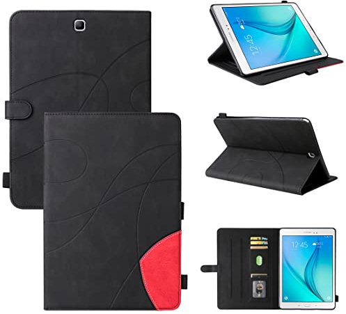 XFDSFDL® Étui pour Samsung Galaxy Tab A SM-T550 (9,7 Pouces) PU Cuir Housse Flip Coque avec Veille/Réveil Automatique et Built Stand et Magnétique Fermeture Bande Motif Protection Cas Noir