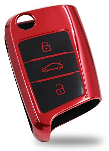 Finest Folia Autoschlüssel Hülle für 3 Tasten Auto Schlüssel TPU Schutzhülle Chrom Hochglanz Schlüsselhülle Cover Kfz Zubehör VB (Chrom Rot)