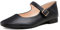 Feversole Women's Square Toe Mary Jane Fashion，Punta Quadrata Easy Buckle Tacco Basso Slip On Flats in Pelle Vegana Nera Taglie 39 EU
